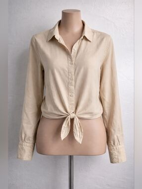 Cloth & Stone Tie Front Blouse Beige Lyocell Size L New Washed